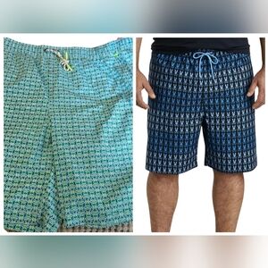 PSYCHO BUNNY Barker Allover Swim Trunks In Blue/green. Size 2XLT NWOT